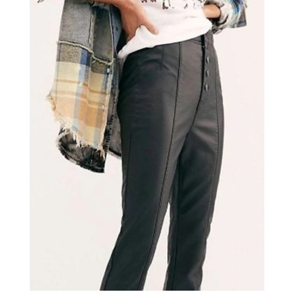 Womens Free People Vegan Leather High Rise Button Fly Pants Black Sz 4